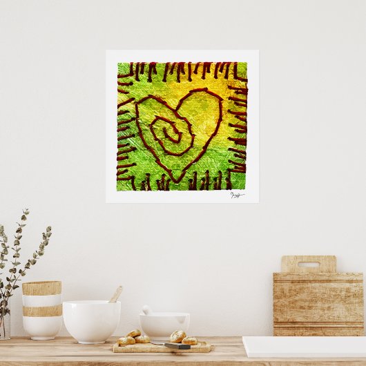 Poster - Stitched Heart - Geel groen rood (Keuken)