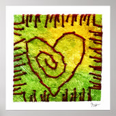 Poster - Stitched Heart - Geel groen rood (Voorkant)