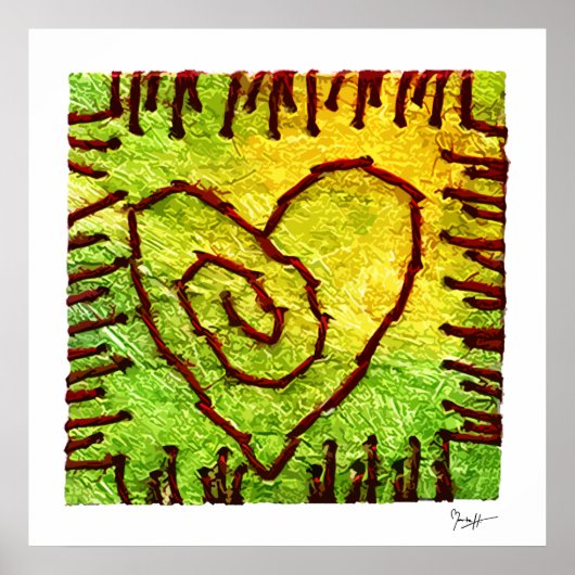 Poster - Stitched Heart - Geel groen rood (Voorkant)