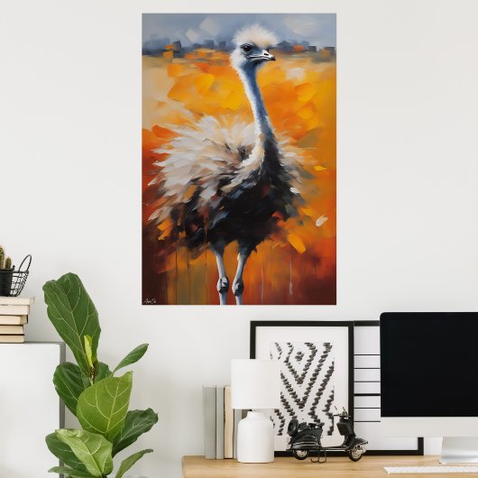 Poster | struisvogel | Olieverfstijl (Thuiskantoor)