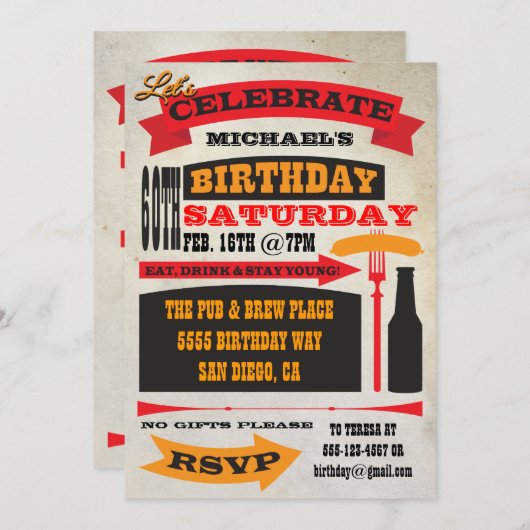 Poster Style 60ste verjaardag uitnodigingen (Voorkant / Achterkant)