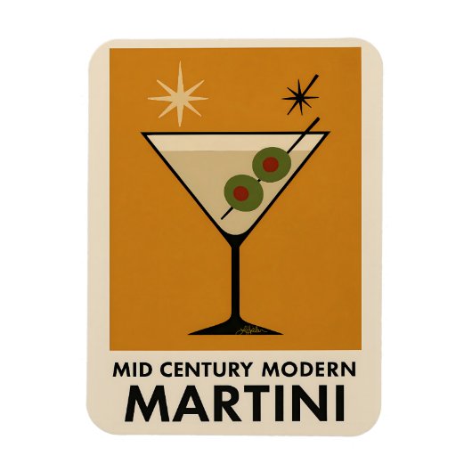 Poster Style Mid Century Modern Martini Magneet (Verticaal)