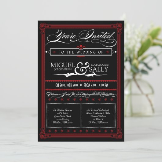 Poster Style Red & Black DIY Weddenschap Kaart
