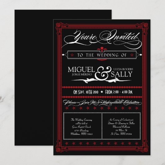 Poster Style Red & Black DIY Weddenschap Kaart (Voorkant / Achterkant)