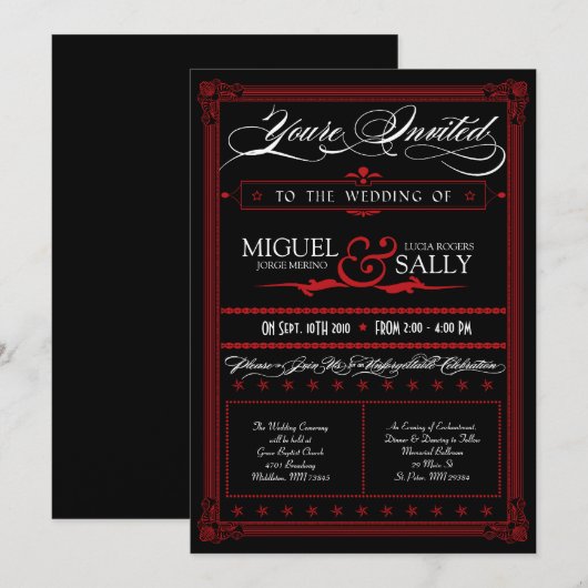 Poster Style Red & Black DIY Weddenschap Kaart (Voorkant / Achterkant)