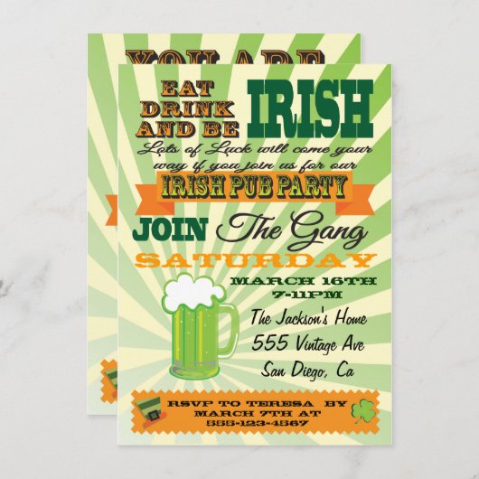 Poster Style St. Patrick's Day Party Pub Party Kaart (Voorkant / Achterkant)