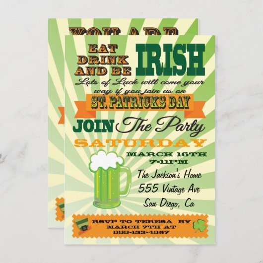 Poster Style St. Patrick's Day Uitnodiging (Voorkant / Achterkant)
