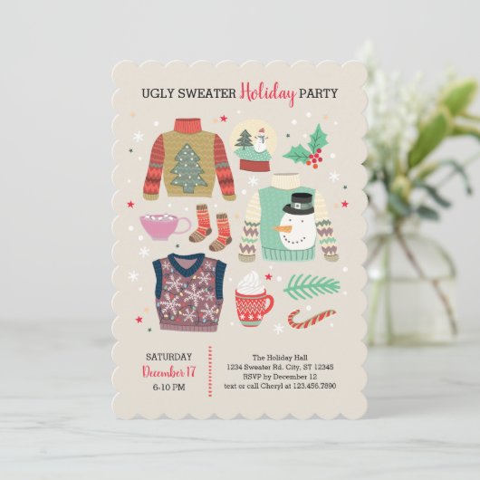 Poster Style Ugly Sweater Holiday Party Uitnodigin Kaart (Staand voorkant)