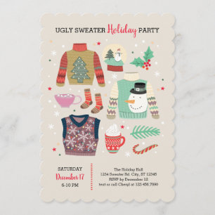 Poster Style Ugly Sweater Holiday Party Uitnodigin Kaart