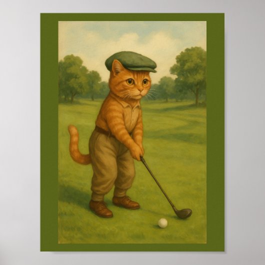 POSTER Stylish Cat Playing Golf Personalized (Voorkant)