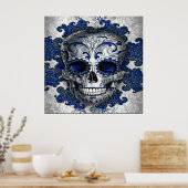 Poster suikerschedel in blauw (Keuken)