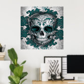 Poster suikerschedel in het Blauwgroen (Thuiskantoor)