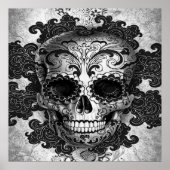 Poster suikerschedel in zwart-wit (Voorkant)