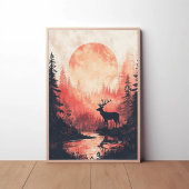 Poster Sunset Deer Silhouette Esthetisch Ontwerp