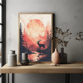 Poster Sunset Deer Silhouette Esthetisch Ontwerp