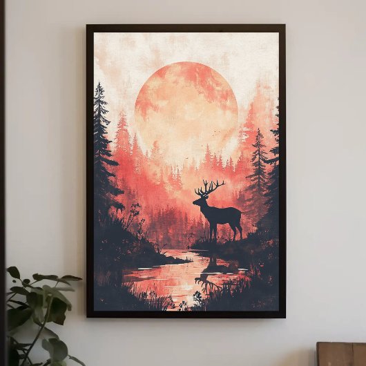 Poster Sunset Deer Silhouette Esthetisch Ontwerp