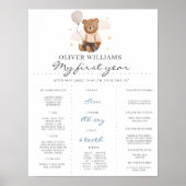 Poster Teddy Bear 1st Birthday Milestone Boy Blue  (Voorkant)
