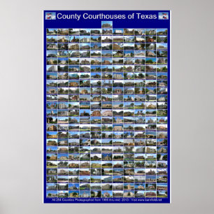 Poster Texas County Courthouses (blauw verticaal)