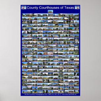 Poster Texas County Courthouses (blauw verticaal)