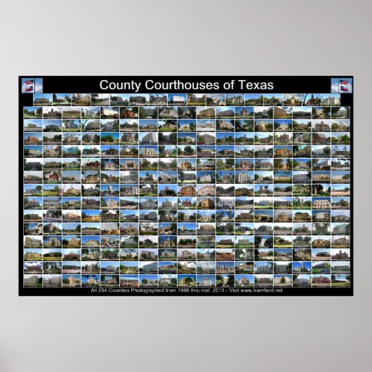 Poster Texas County Courthouses (zwart horizontaal (Voorkant)