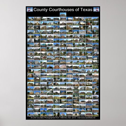 Poster Texas County Courthouses (zwart verticaal) (Voorkant)