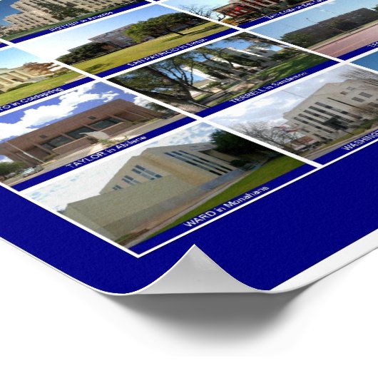 Poster Texas Courthouses (blauw horizontaal) (Hoek)