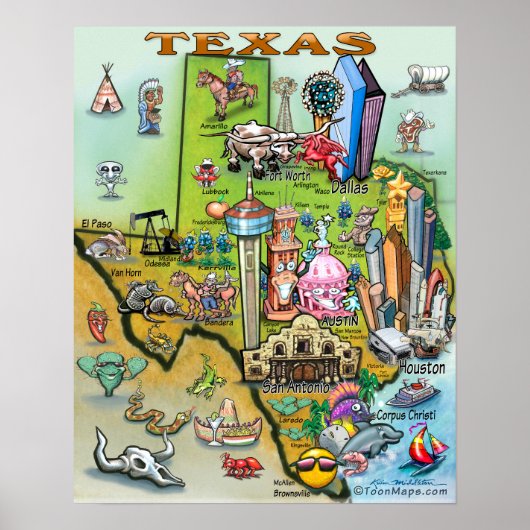 Poster Texas Fun Map (Voorkant)
