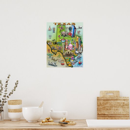 Poster Texas Fun Map (Keuken)