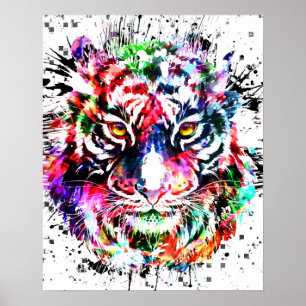 Poster Tiger Kleurrijke tekening Abstracte kun