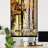 Poster Travel Venice Gondola Vintage Lido Venezia (Thuiskantoor)