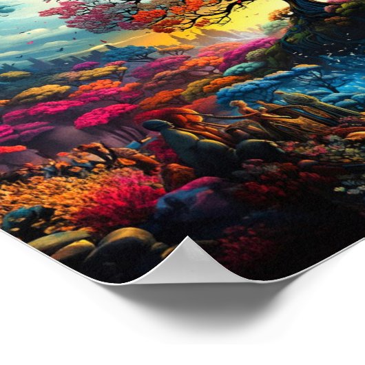 Poster - Tree of Life Kleurrijke Rainbow Artwork (Hoek)