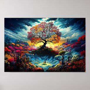 Poster - Tree of Life Kleurrijke Rainbow Artwork