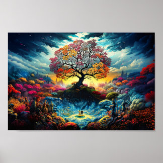 Poster - Tree of Life Kleurrijke Rainbow Artwork