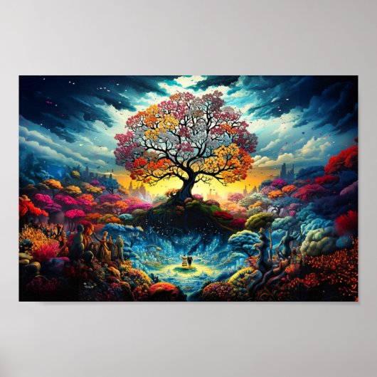 Poster - Tree of Life Kleurrijke Rainbow Artwork (Voorkant)