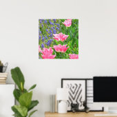 Poster, Tulipa 'Pink Fountain' Tulp en Hyacinten Poster (Thuiskantoor)