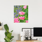 Poster, Tulipa 'Pink Fountain' Tulp en Hyacinten Poster (Thuiskantoor)