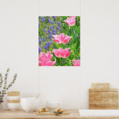 Poster, Tulipa 'Pink Fountain' Tulp en Hyacinten Poster (Keuken)