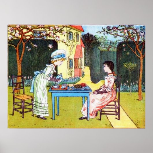 Poster: Twee Victoriaans meisjes met thee Poster (Voorkant)