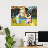 Poster: Twee Victoriaans meisjes met thee Poster (Thuiskantoor)