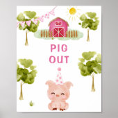 Poster uitspinnen. Roze Boerderijdieren verjaardag (Voorkant)