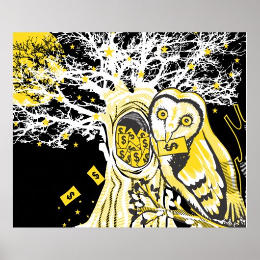 Poster – Urban Tree Owl & Wealth Surreal Pop-Art (Voorkant)