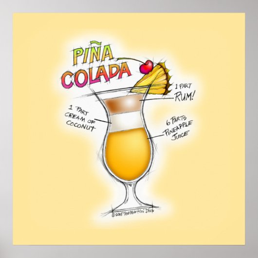 poster van 24 x 24 inch - PINA COLADA RECIPE COCKT (Voorkant)