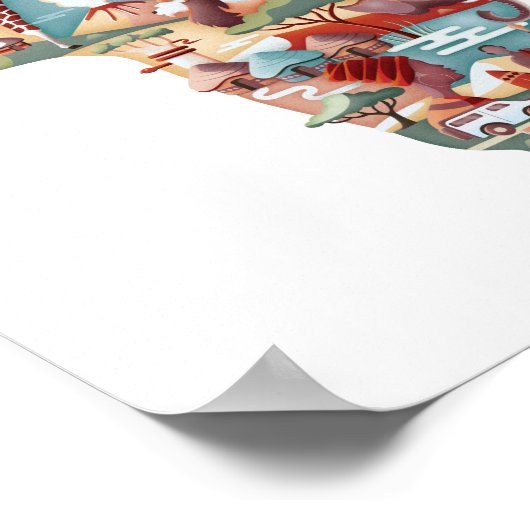 Poster van Afrikaanse kaart van wilde dieren en cu (Hoek)