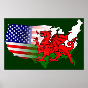 Poster van American Welsh Map Flags