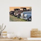 Poster van Antiek vrachtwagens en auto's (Keuken)