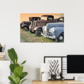 Poster van Antiek vrachtwagens en auto's (Thuiskantoor)