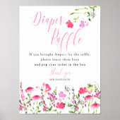 Poster van Baby shower van luier Raffle Pink Wildf (Voorkant)