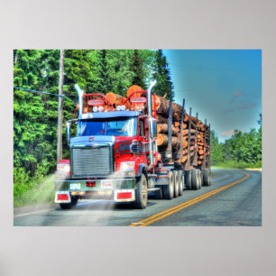 Poster van Big Rig Red Logging Truck