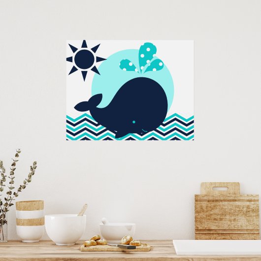 Poster van blauwe en marinewalvis (Keuken)