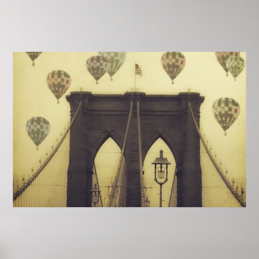 Poster van Brooklyn Bridge Hot Air-luchtballonnen (Voorkant)